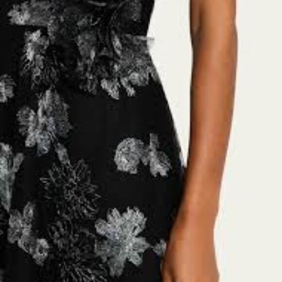 Rickie Freeman Teri John black silver metallic applique tulle midi dress size 4 - Picture 4 of 9